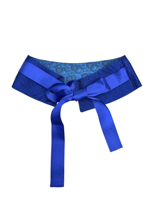 Blue silk Obi belt embroidered - Image 5