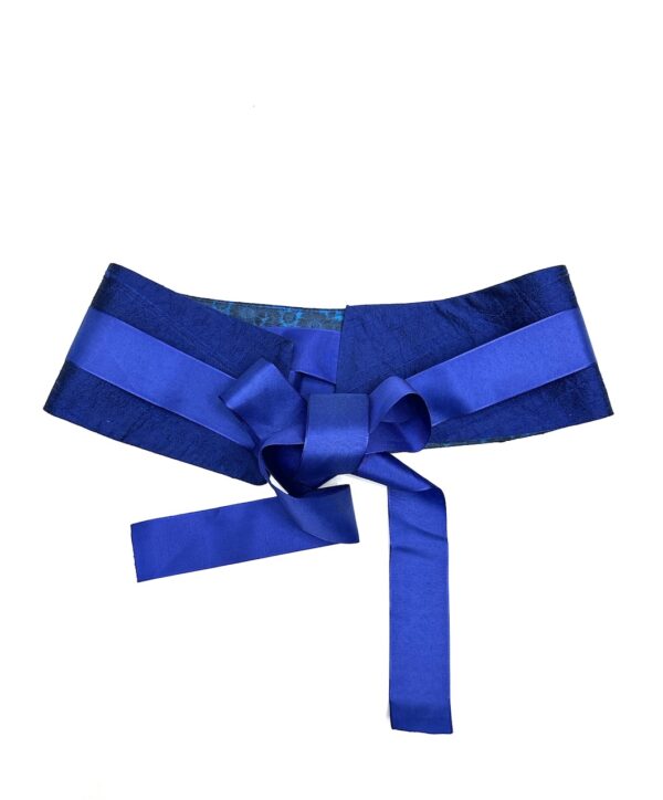 Blue silk Obi belt embroidered - Image 3