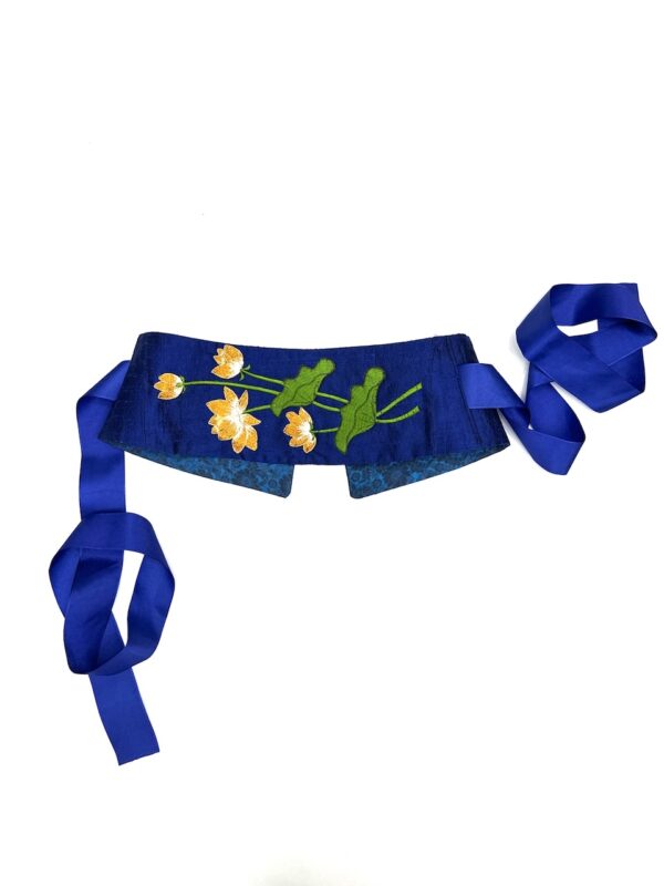 Blue silk Obi belt embroidered - Image 2